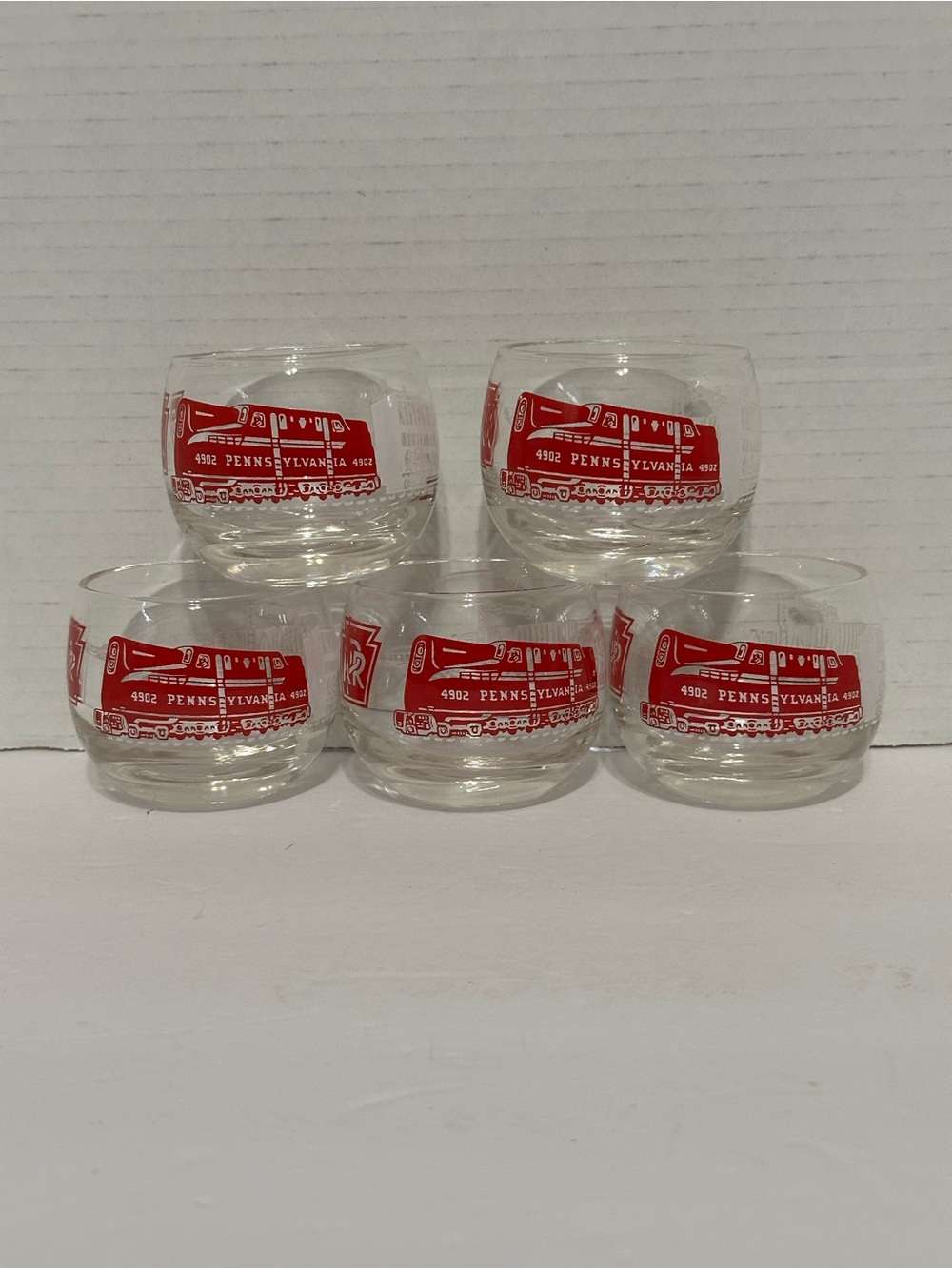 1960 Pennsylvania Railroad 4902 Roly Poly Cocktail Bar Glasses Vintage Set of 5